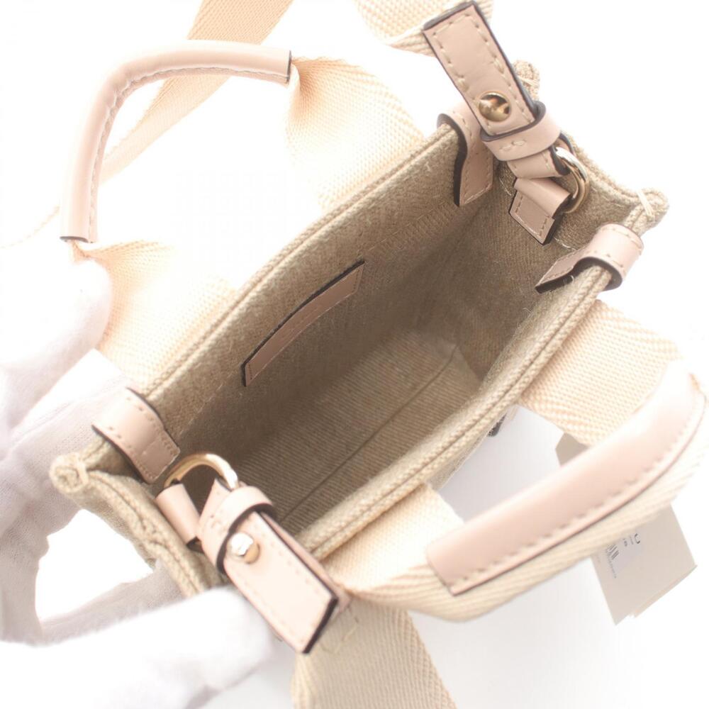 Chloe WOODY North South Tote Bag Canvas Leather Beige Pink - Picture 3 of 4